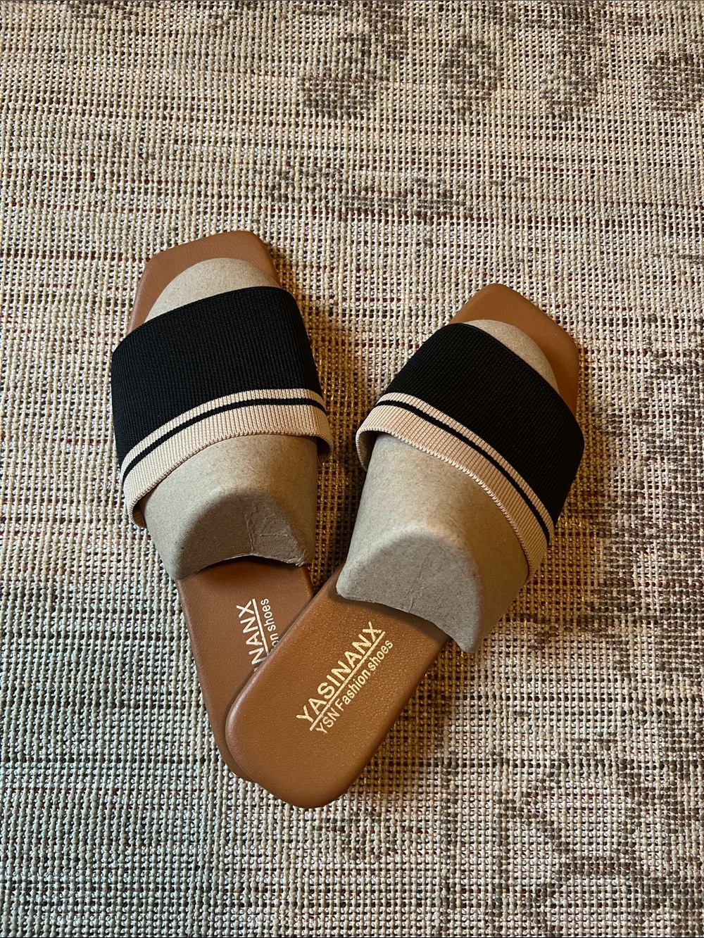 Black & Tan Slide Mules for Women